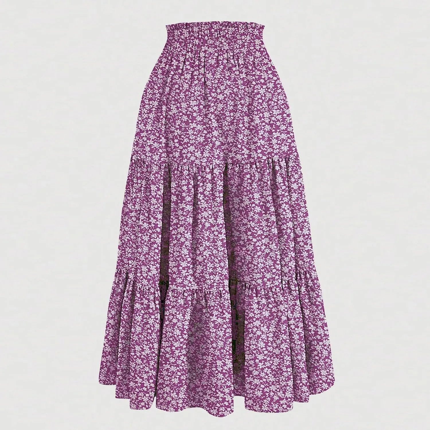 Floral Maxi Skirt for Women Summer Comfy Tiered Elastic High Waisted Skirts Vacation A-Line Flowy Swing Long Skirts