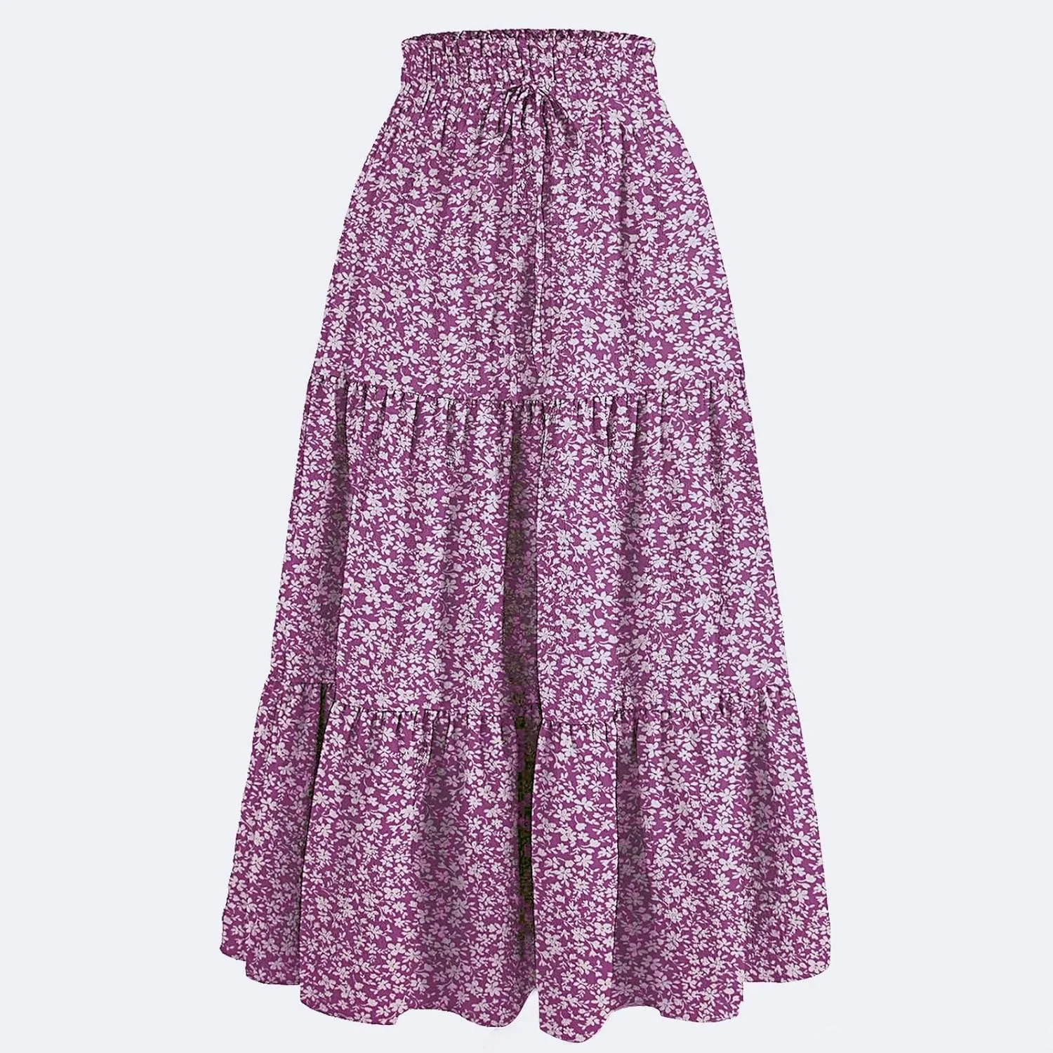 Floral Maxi Skirt for Women Summer Comfy Tiered Elastic High Waisted Skirts Vacation A-Line Flowy Swing Long Skirts