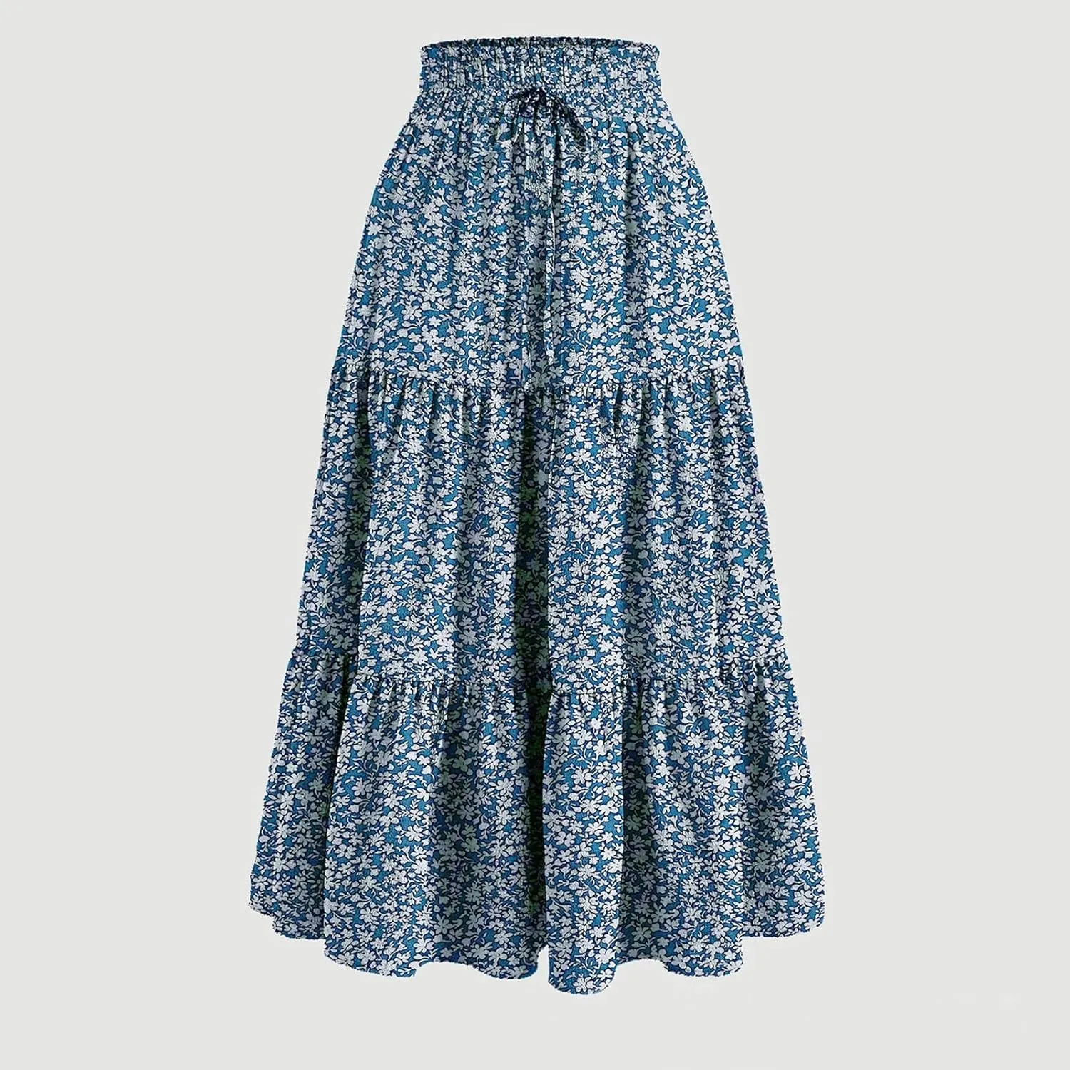 Floral Maxi Skirt for Women Summer Comfy Tiered Elastic High Waisted Skirts Vacation A-Line Flowy Swing Long Skirts