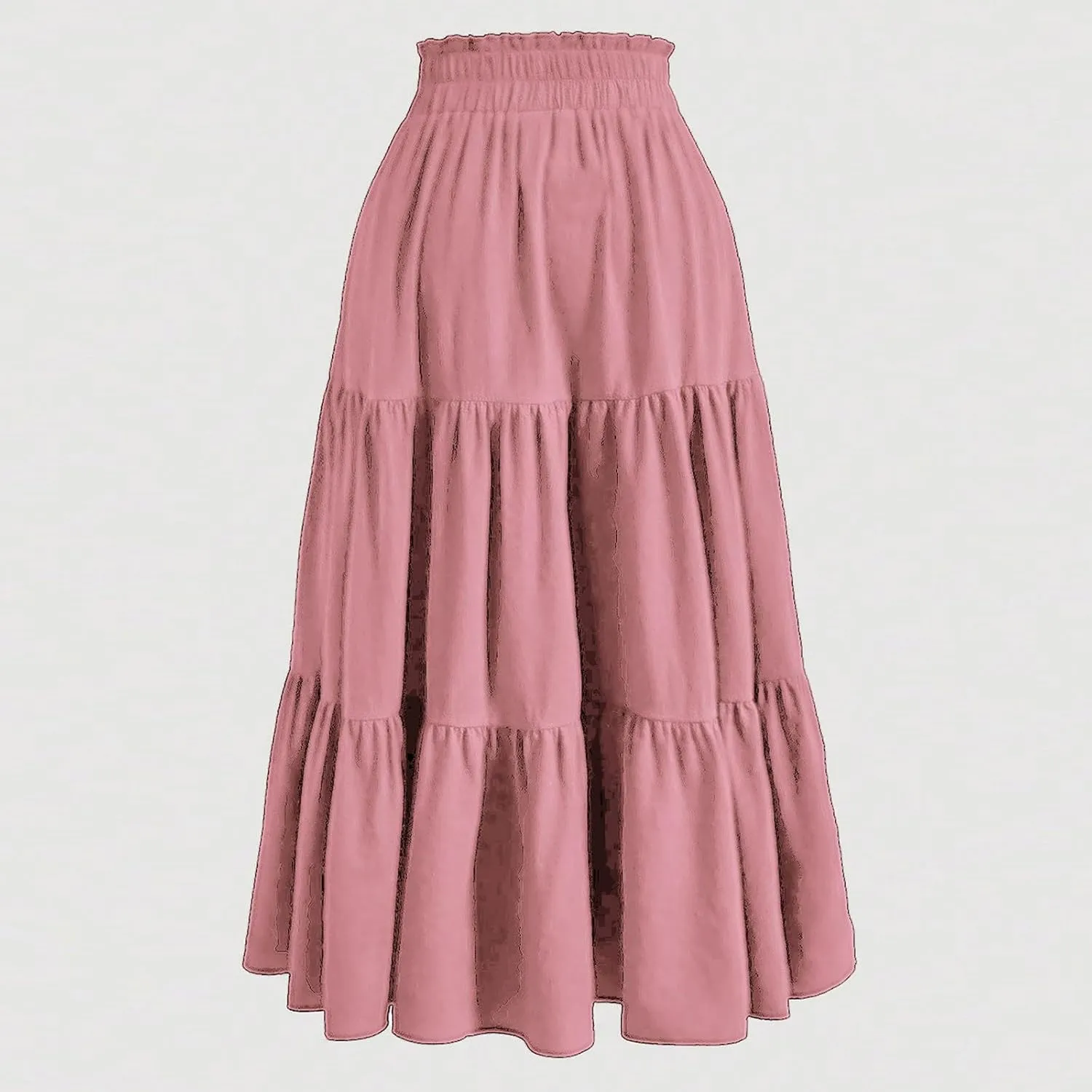Floral Maxi Skirt for Women Summer Comfy Tiered Elastic High Waisted Skirts Vacation A-Line Flowy Swing Long Skirts