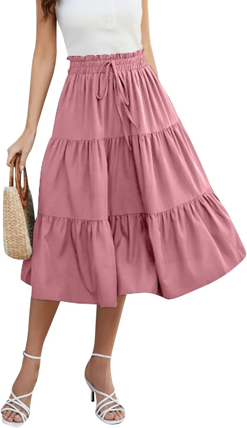 Floral Maxi Skirt for Women Summer Comfy Tiered Elastic High Waisted Skirts Vacation A-Line Flowy Swing Long Skirts