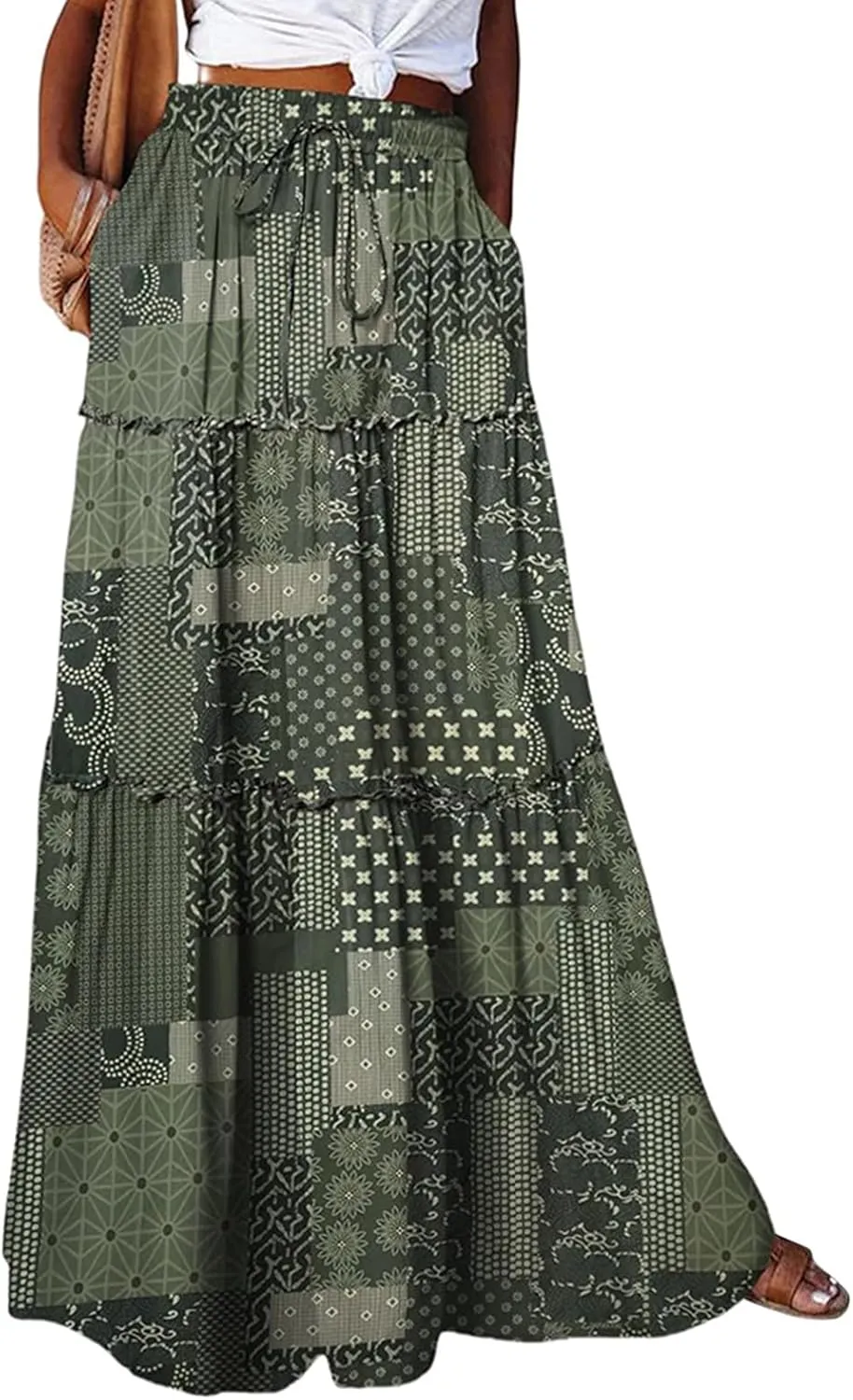 Floral Maxi Skirts for Women 2025 High Waist Pleated A-Line Long Summer Skirt