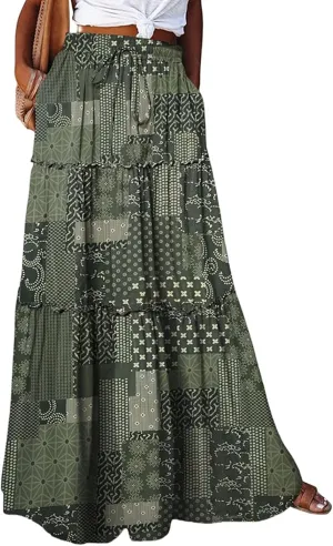 Floral Maxi Skirts for Women 2025 High Waist Pleated A-Line Long Summer Skirt
