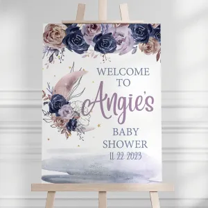 Floral Moon Baby Shower Welcome Sign