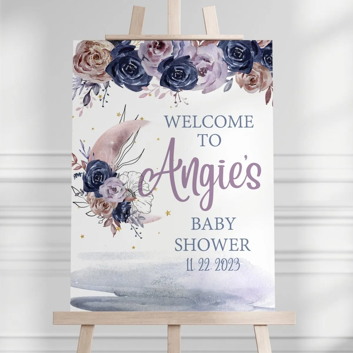 Floral Moon Baby Shower Welcome Sign