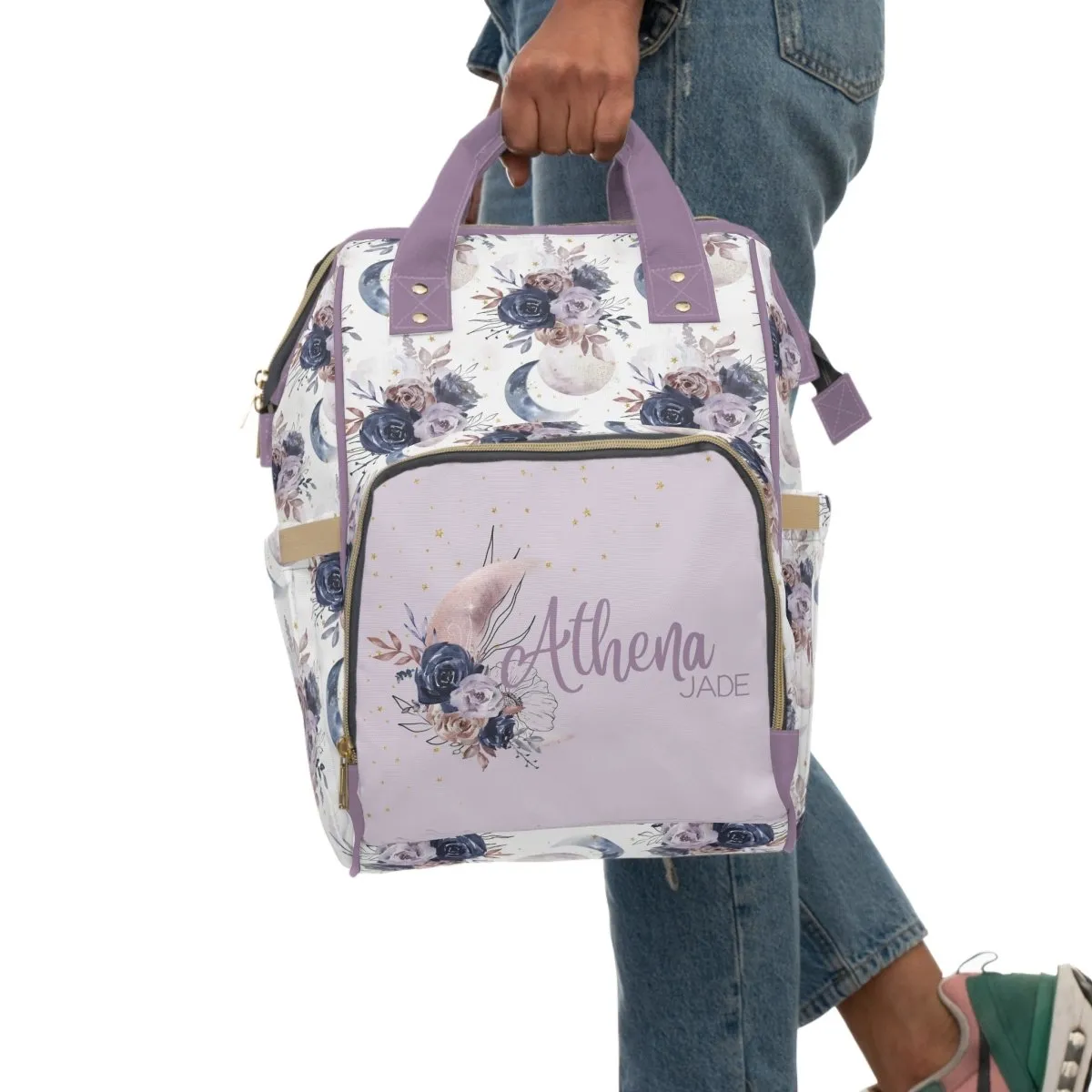 Floral Moon Personalized Backpack Diaper Bag