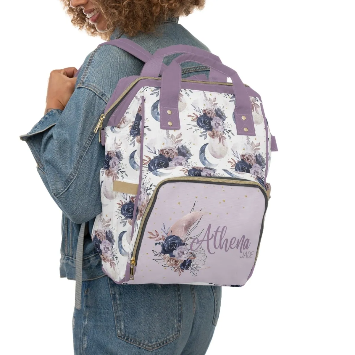 Floral Moon Personalized Backpack Diaper Bag