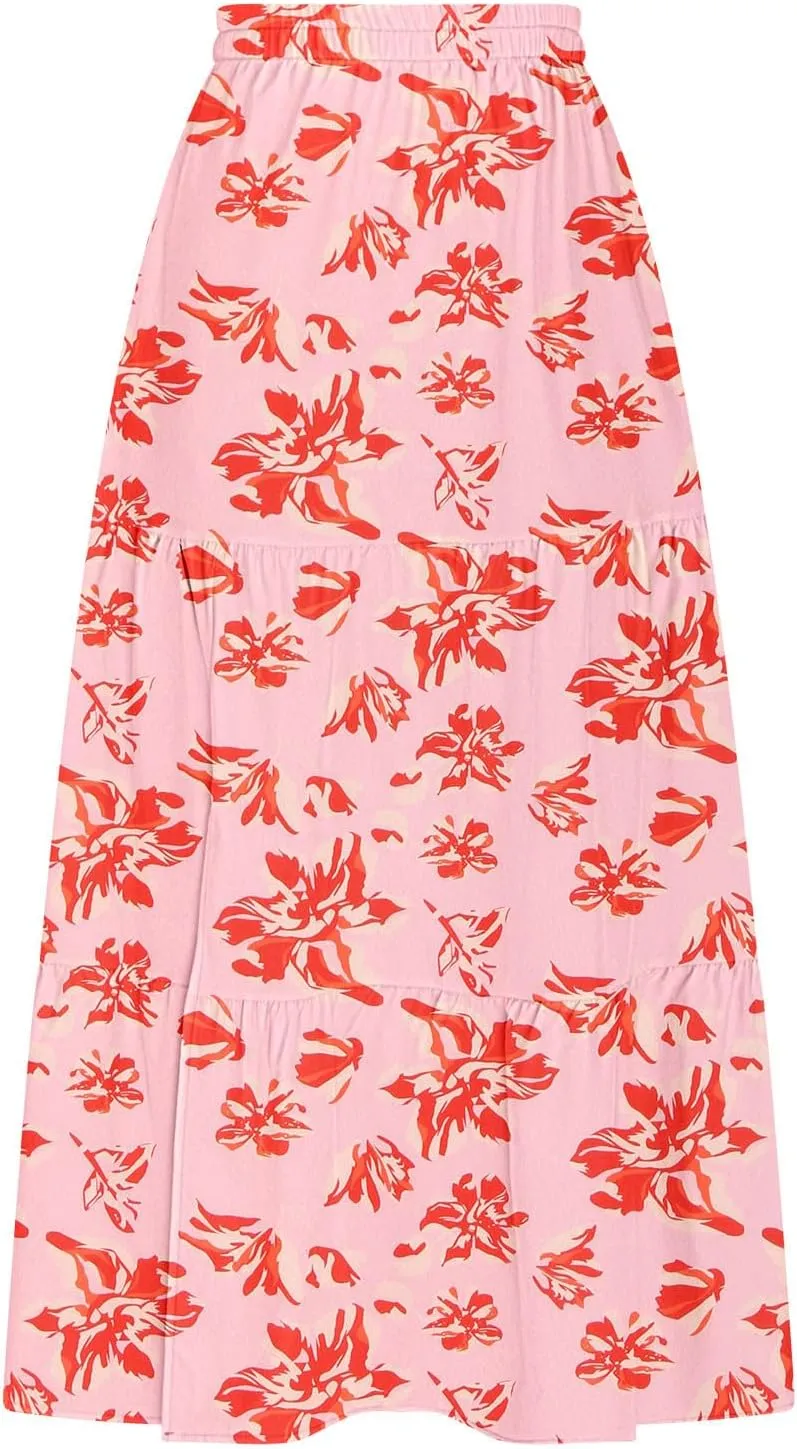 Flowy Maxi Skirts for Women A Line Boho Skirt with Split Tiered Midi Skirt High Waisted Long Skirt Floral Skirts