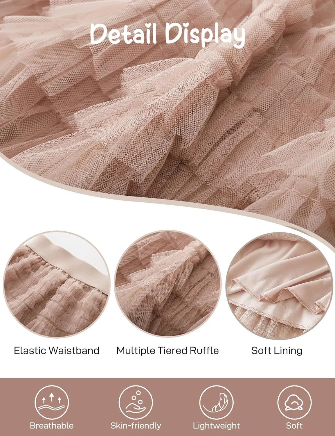 Flygo Tulle Skirts for Girls Long Tutu Skirt A Line Layered Ruffle Tiered Mesh Maxi Skirt Petticoat 5-14 Years