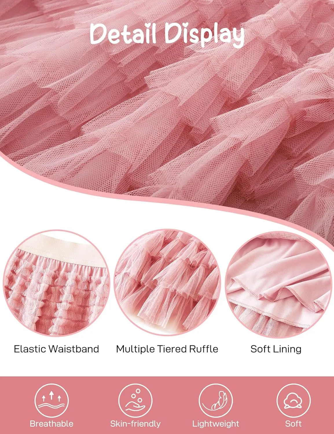 Flygo Tulle Skirts for Girls Long Tutu Skirt A Line Layered Ruffle Tiered Mesh Maxi Skirt Petticoat 5-14 Years