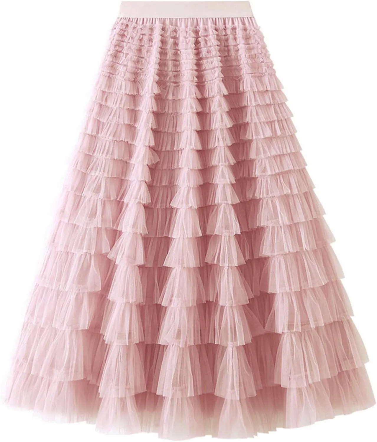 Flygo Women's Long Maxi Tulle Skirts A Line Ruffle High Waisted Tiered Layered Mesh Tutu Skirt Petticoat