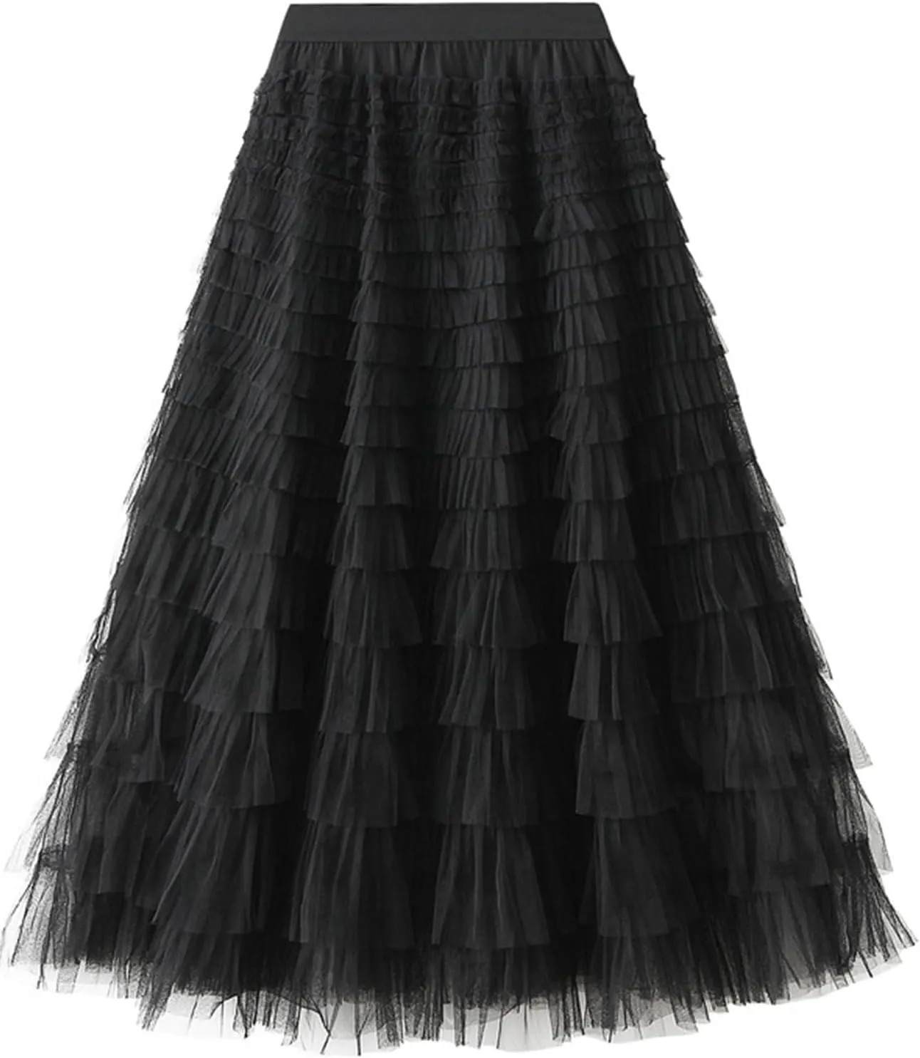Flygo Women's Long Maxi Tulle Skirts A Line Ruffle High Waisted Tiered Layered Mesh Tutu Skirt Petticoat