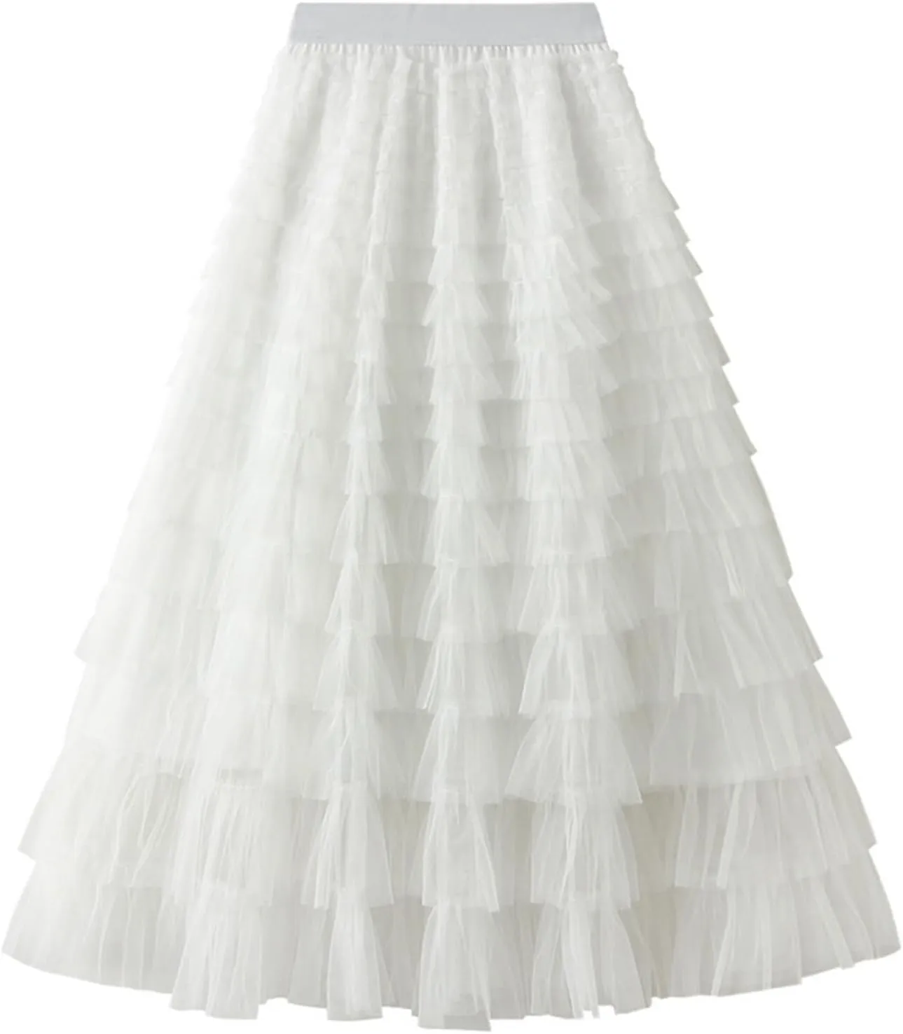 Flygo Women's Long Maxi Tulle Skirts A Line Ruffle High Waisted Tiered Layered Mesh Tutu Skirt Petticoat