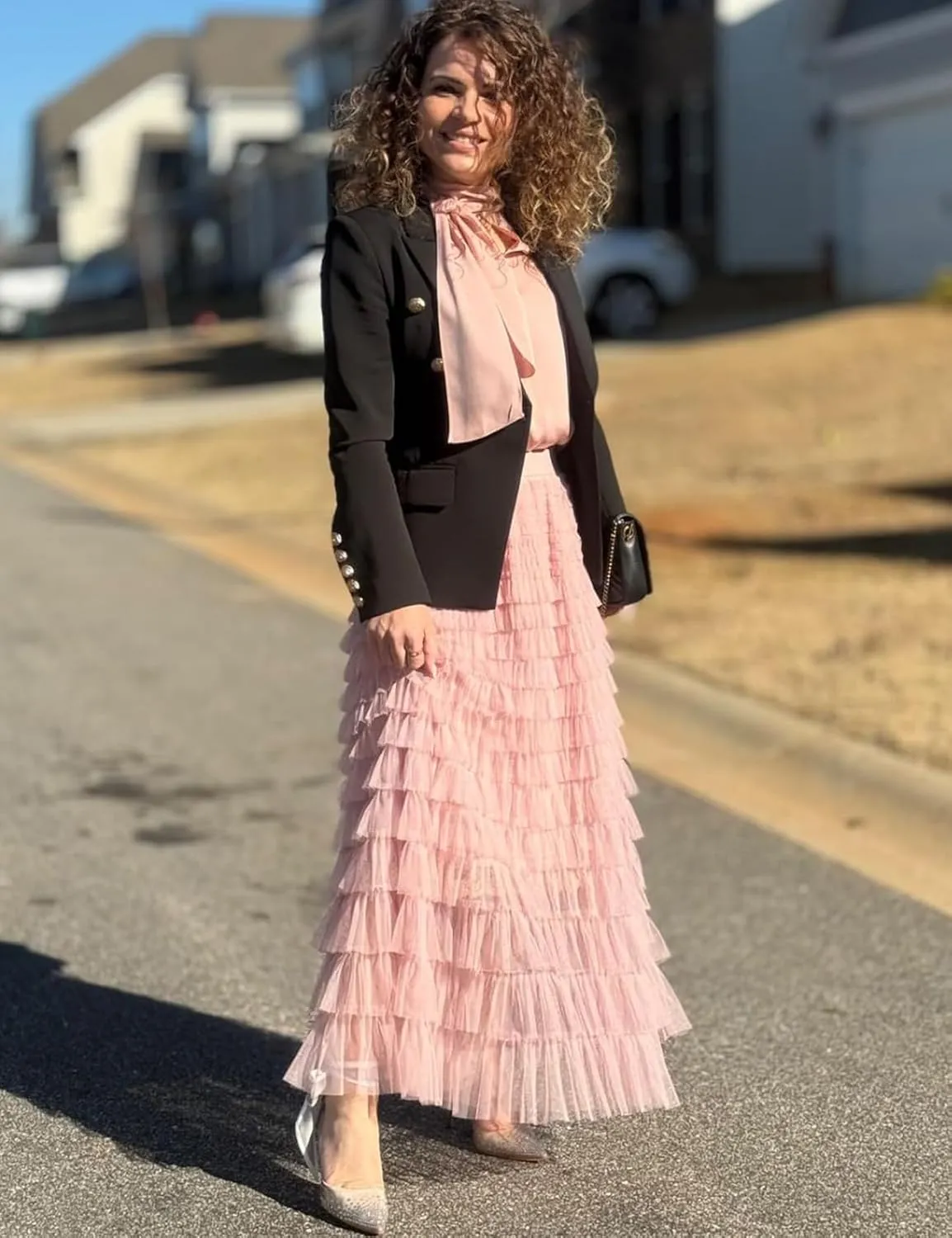 Flygo Women's Long Maxi Tulle Skirts A Line Ruffle High Waisted Tiered Layered Mesh Tutu Skirt Petticoat