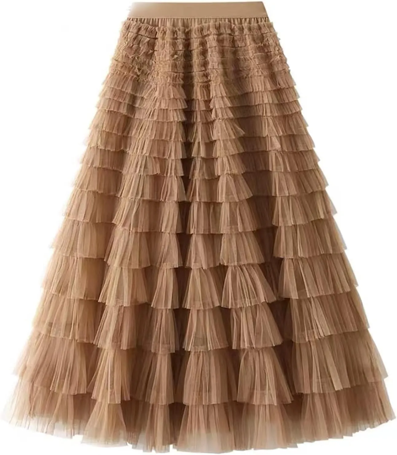 Flygo Women's Long Maxi Tulle Skirts A Line Ruffle High Waisted Tiered Layered Mesh Tutu Skirt Petticoat