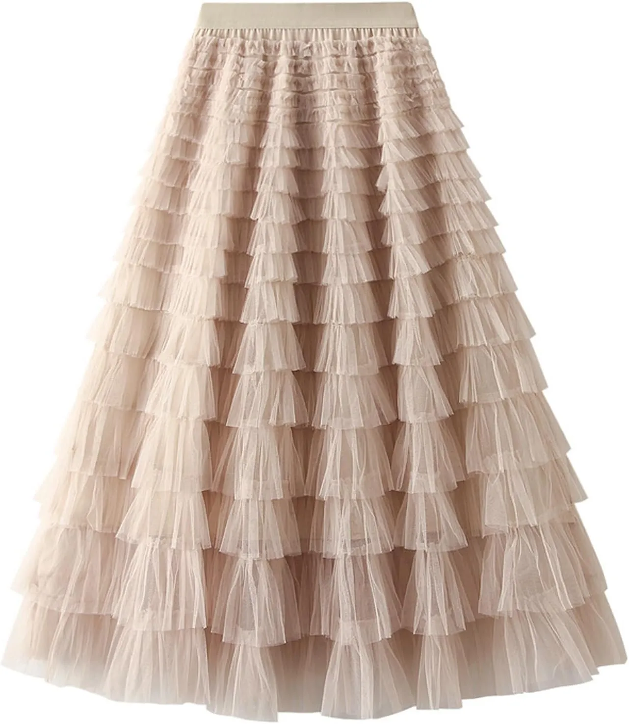 Flygo Women's Long Maxi Tulle Skirts A Line Ruffle High Waisted Tiered Layered Mesh Tutu Skirt Petticoat