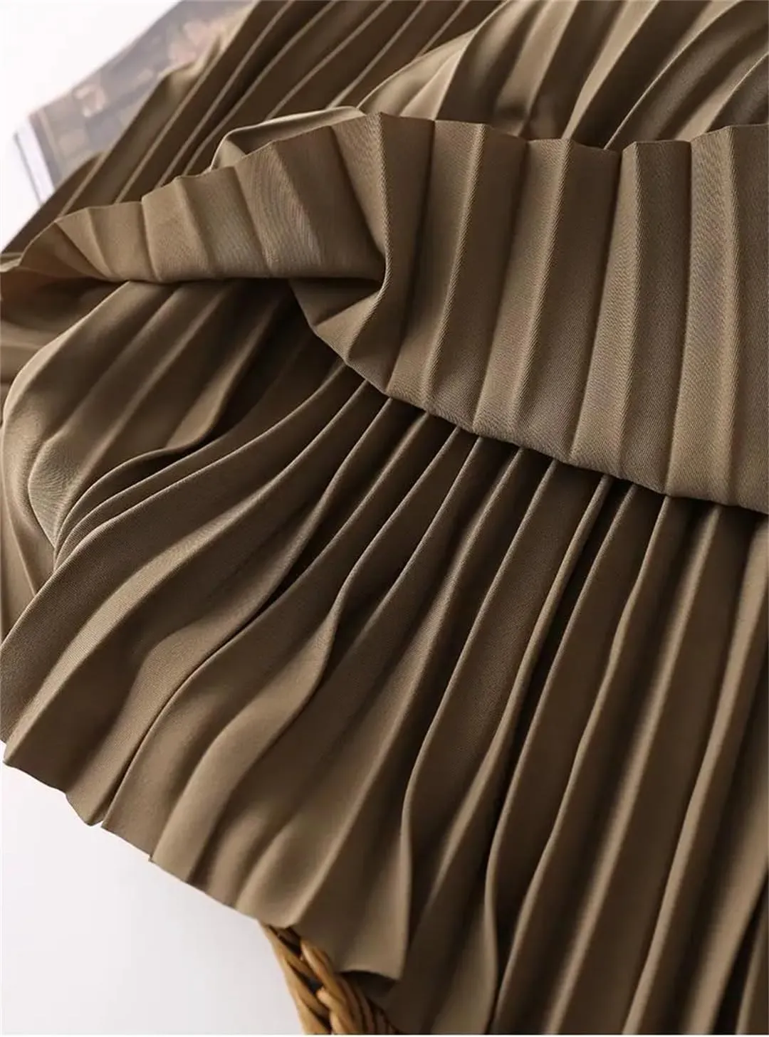Fnfmrfmr Women Solid Long Pleated Skirts Elastic Band A Line Office Midi Skirt