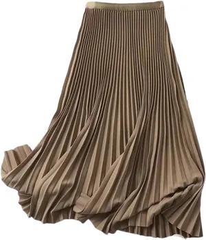 Fnfmrfmr Women Solid Long Pleated Skirts Elastic Band A Line Office Midi Skirt
