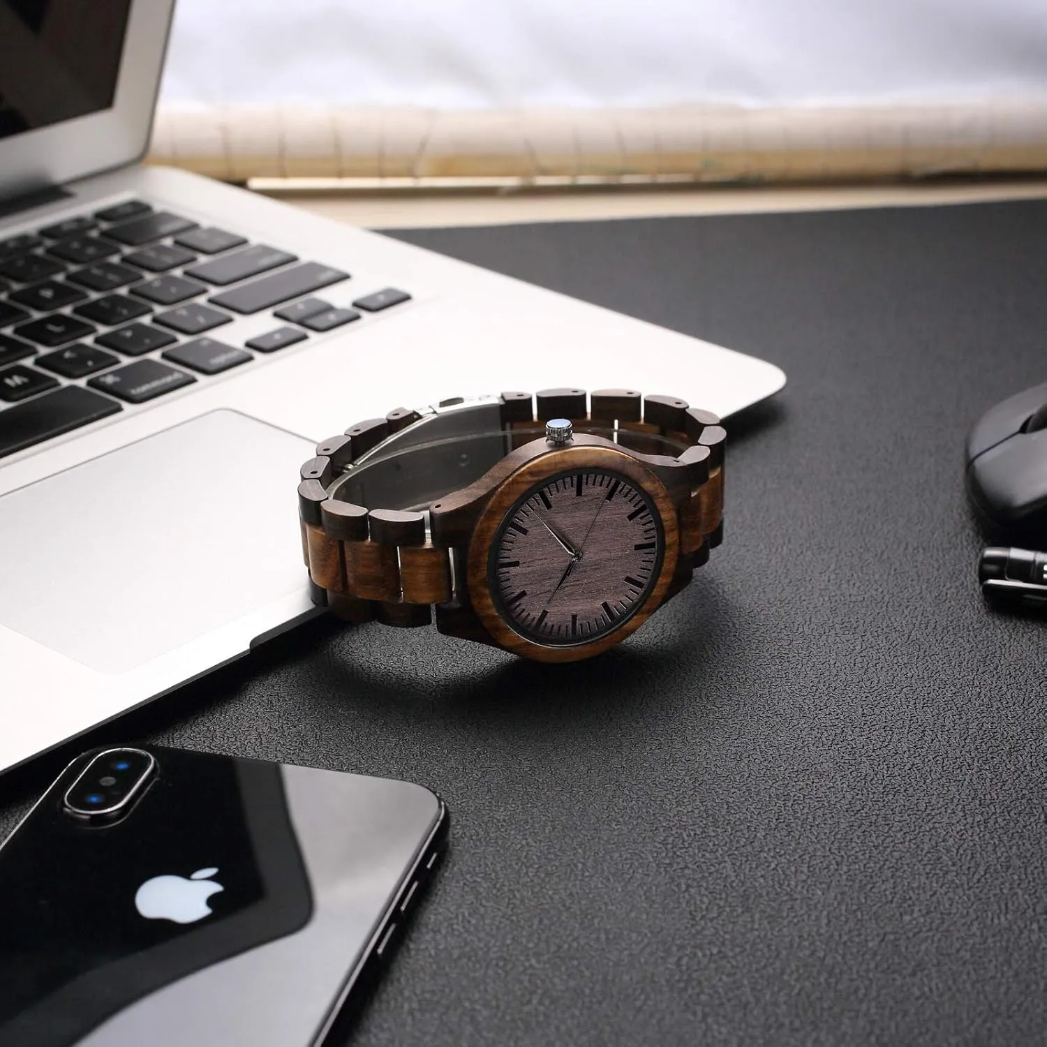 Fodiyaer Engraved Wood Watch for Men Boyfriend Husband Him As Personalized Anniversary Christmas Birthday Father Day Wooden Gifts Idea