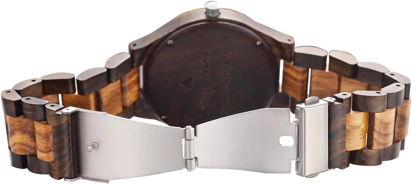 Fodiyaer Engraved Wood Watch for Men Boyfriend Husband Him As Personalized Anniversary Christmas Birthday Father Day Wooden Gifts Idea