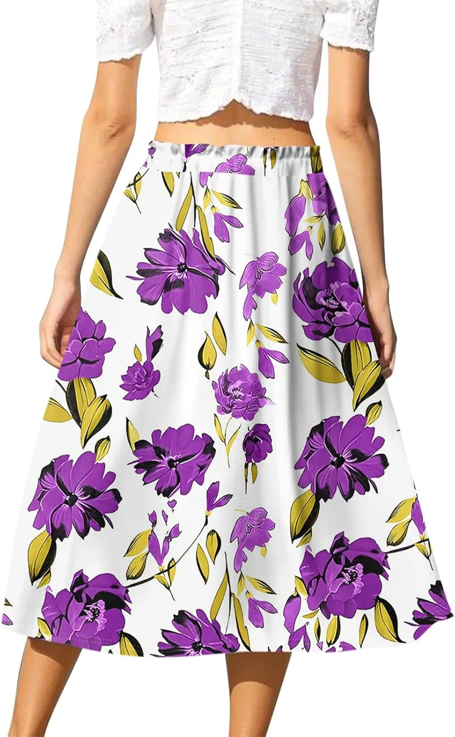 Formal Skirts for Women Summer Drawstring Elastic High Waisted Midi Skirt Boho A Line Pleated Calf Length Skirt