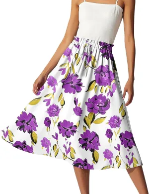 Formal Skirts for Women Summer Drawstring Elastic High Waisted Midi Skirt Boho A Line Pleated Calf Length Skirt