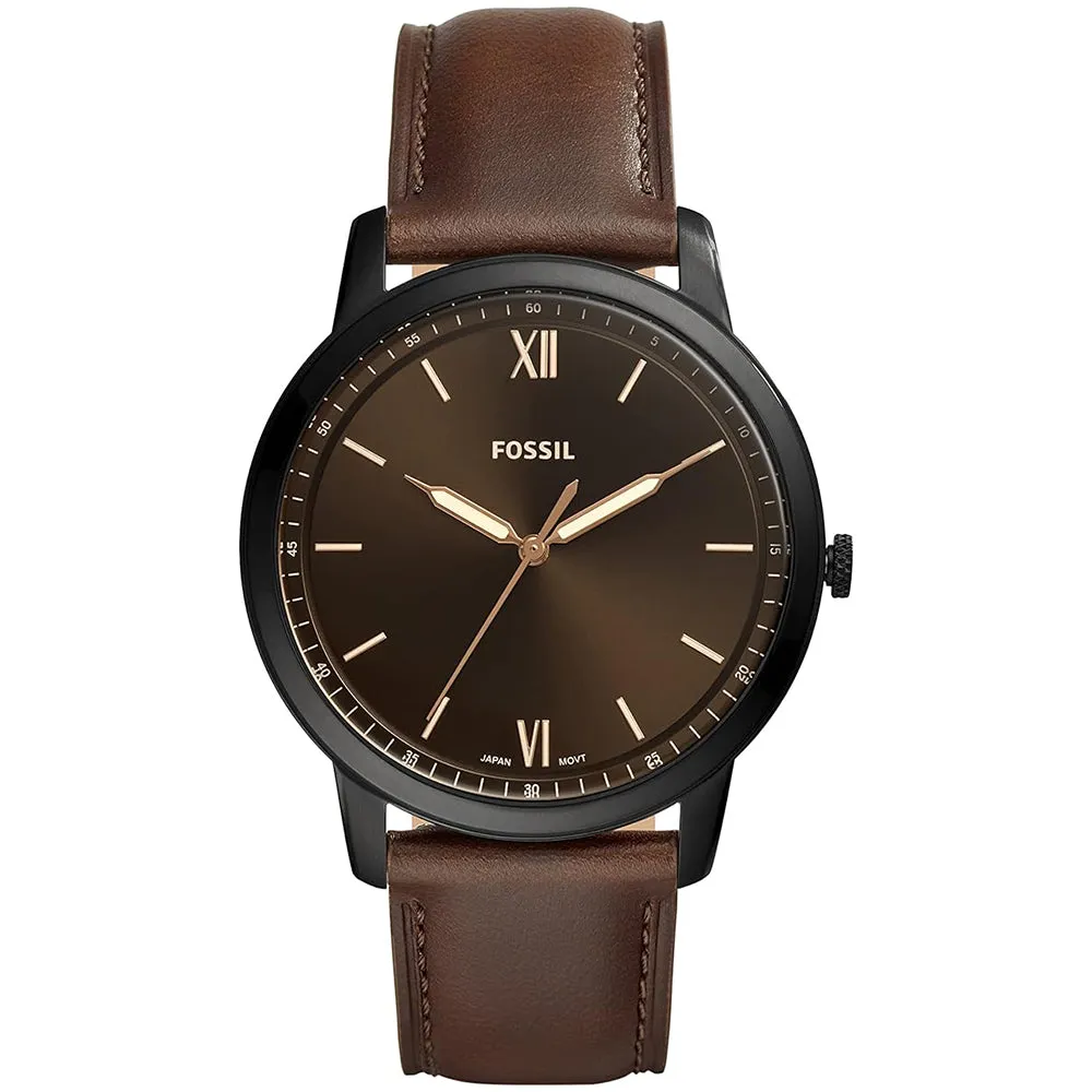 Fossil Men's Black Dial Dark Brown Leather Band Analog Quartz Watch - FS5551