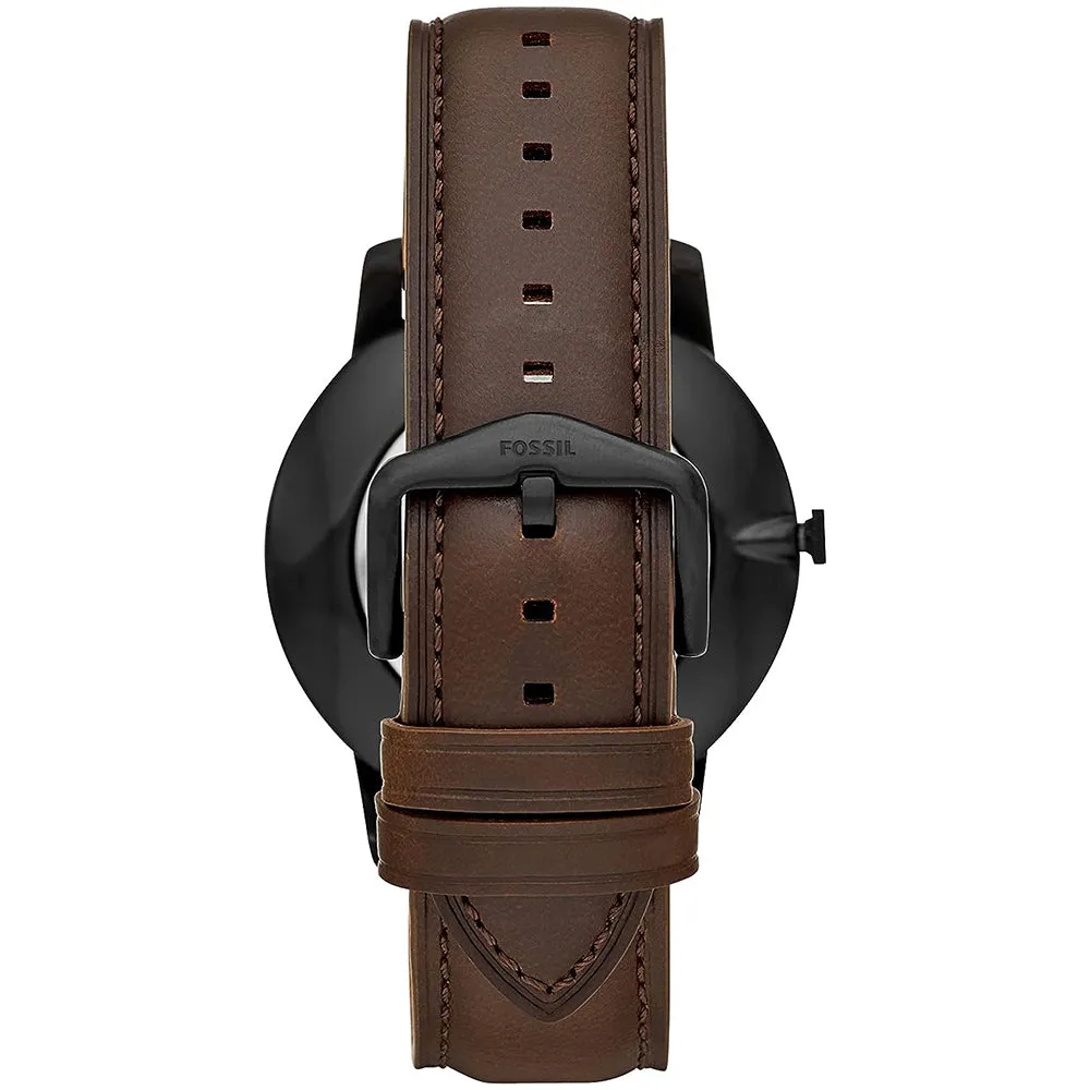 Fossil Men's Black Dial Dark Brown Leather Band Analog Quartz Watch - FS5551