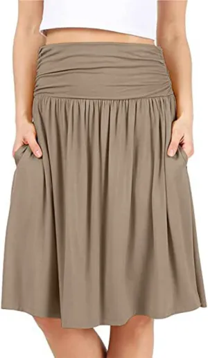 FZYLQY 2025 New Skirts for Women Regular and Plus Size Skirt with Pockets Below The Knee Length Ruched Flowy Midi Skirt