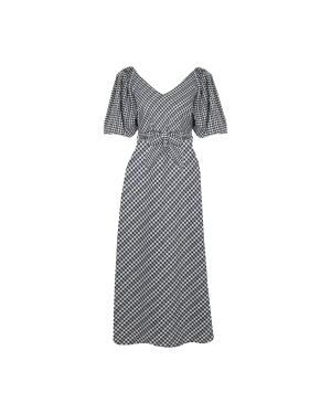 GEN GINGHAM MIDI DRESS BLACK LADDER GINGHAM