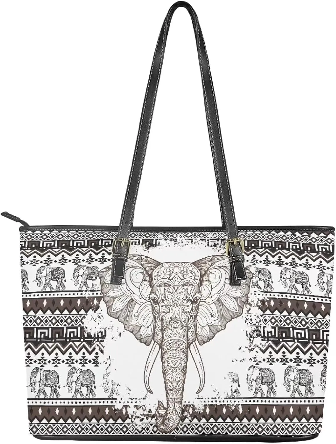 GIFTPUZZ Leather Tote Handbag for Women Ladies Zipper Shoulder Bag with Portable Adjustable Handle High-Capacity