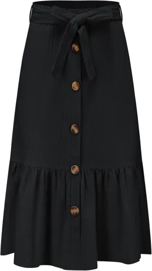 Girls Maxi Skirts Button Front High Waisted Long Skirt with Belt Ruffled Skirts with Pocke