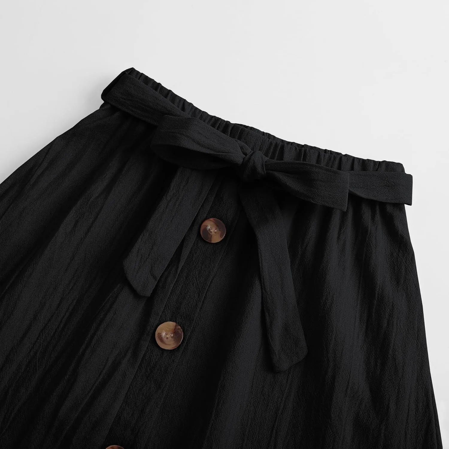 Girls Maxi Skirts Button Front High Waisted Long Skirt with Belt Ruffled Skirts with Pocke