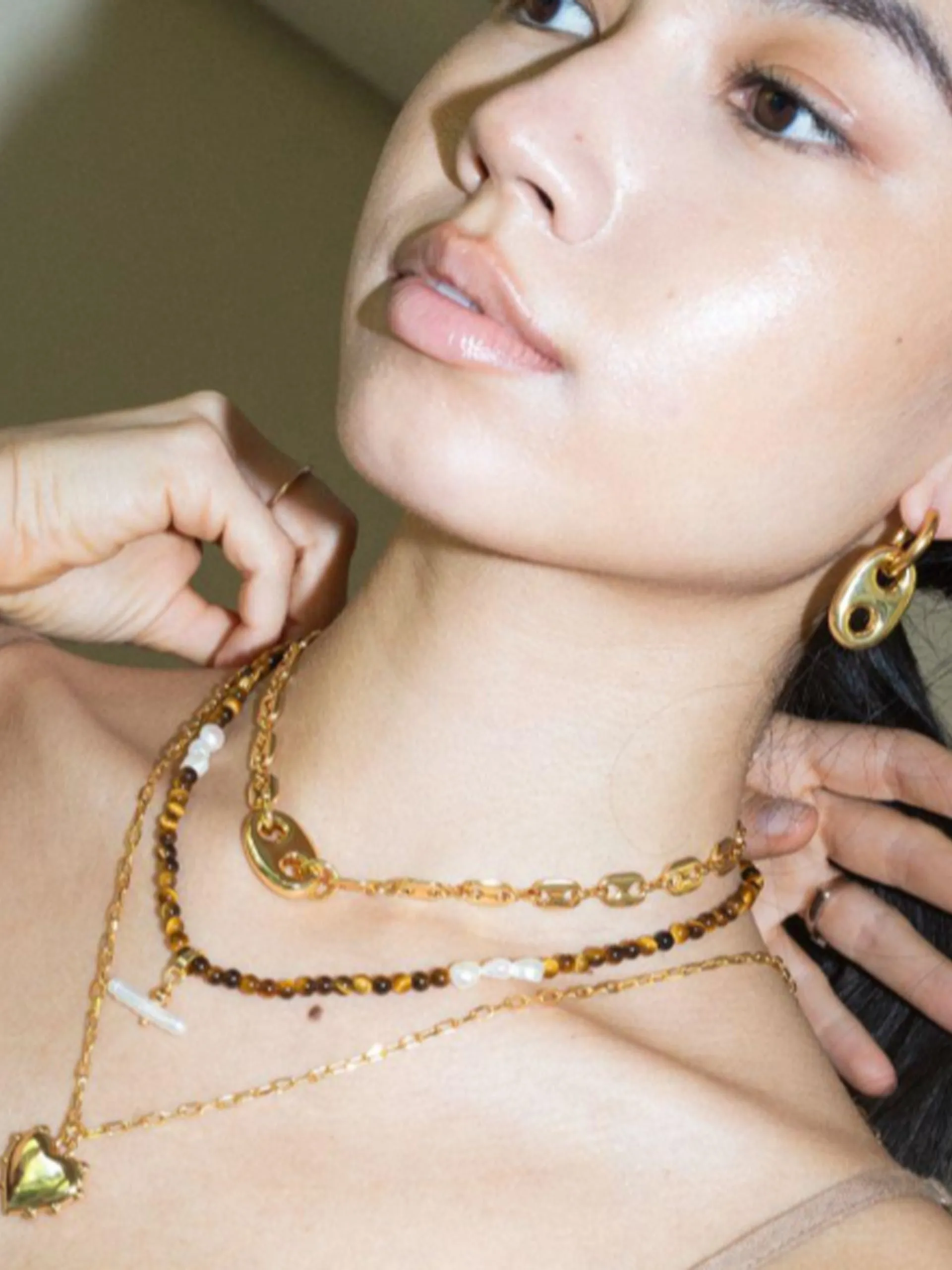 Gold Milagros heart link chain necklace