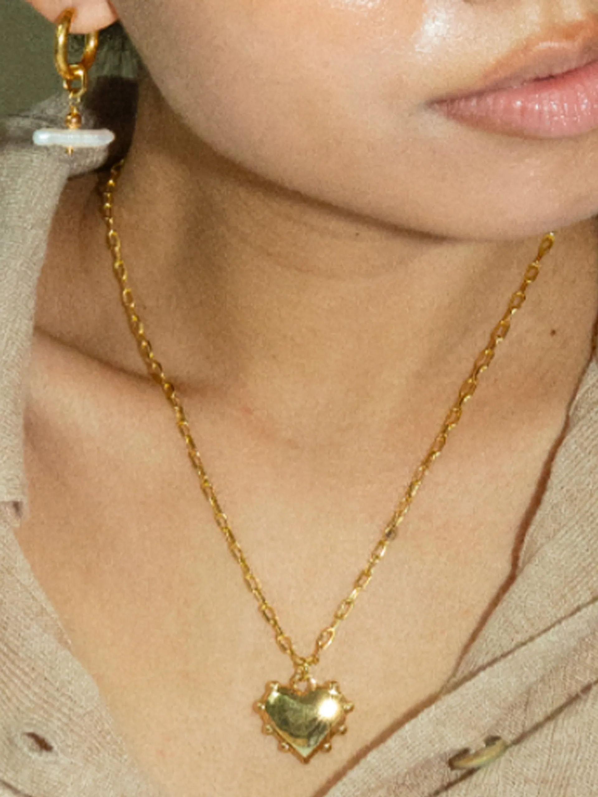Gold Milagros heart link chain necklace