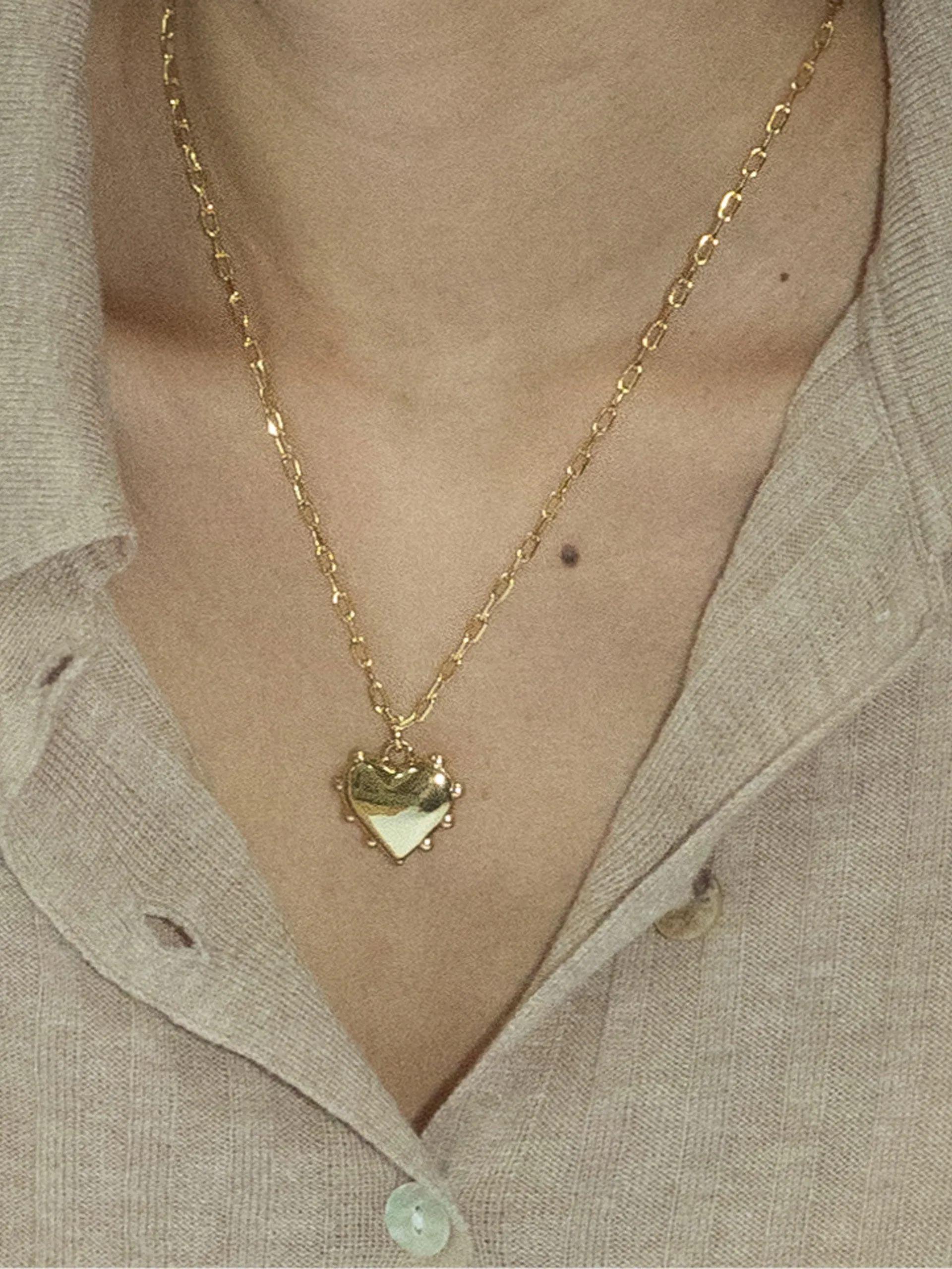Gold Milagros heart link chain necklace