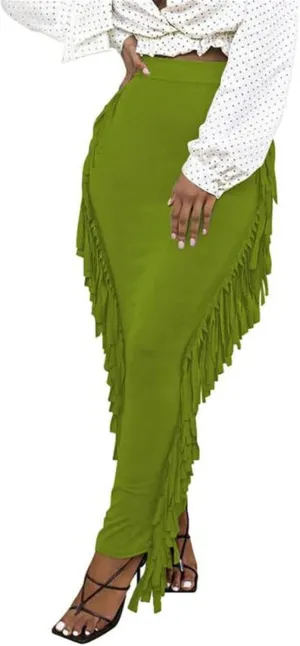 GOLDSTITCH Women's High Waist Slim Bodycon Tassels Long Maxi Pencil Skirts