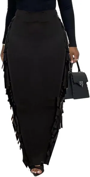GOLDSTITCH Women's High Waist Slim Bodycon Tassels Long Maxi Pencil Skirts