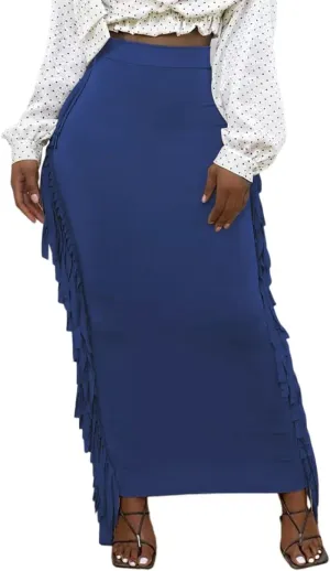 GOLDSTITCH Women's High Waist Slim Bodycon Tassels Long Maxi Pencil Skirts