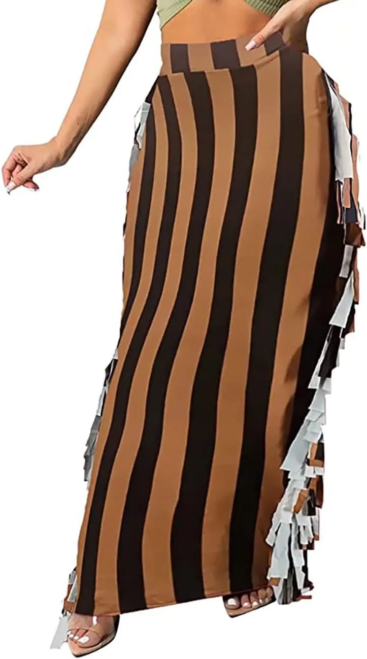 GOLDSTITCH Women's High Waist Slim Bodycon Tassels Long Maxi Pencil Skirts