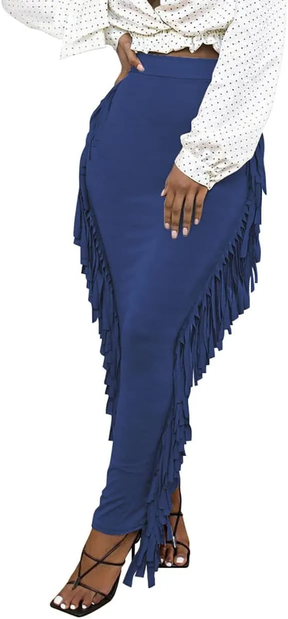 GOLDSTITCH Women's High Waist Slim Bodycon Tassels Long Maxi Pencil Skirts