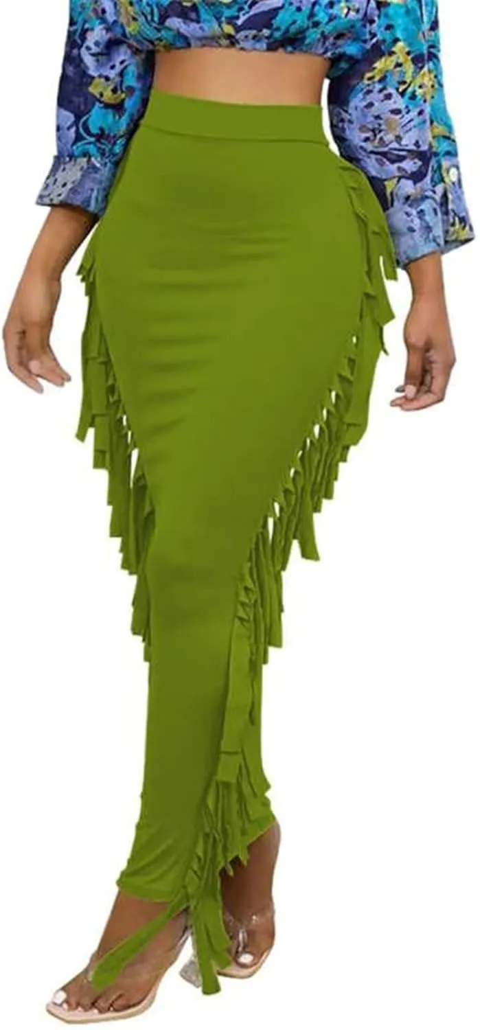 GOLDSTITCH Women's High Waist Slim Bodycon Tassels Long Maxi Pencil Skirts