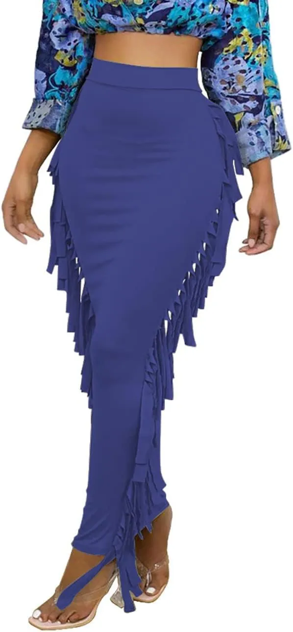 GOLDSTITCH Women's High Waist Slim Bodycon Tassels Long Maxi Pencil Skirts