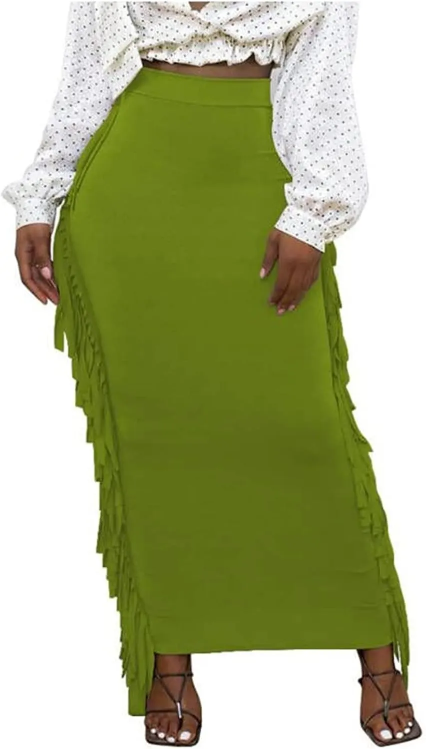 GOLDSTITCH Women's High Waist Slim Bodycon Tassels Long Maxi Pencil Skirts