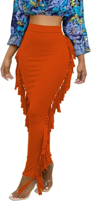 GOLDSTITCH Women's High Waist Slim Bodycon Tassels Long Maxi Pencil Skirts