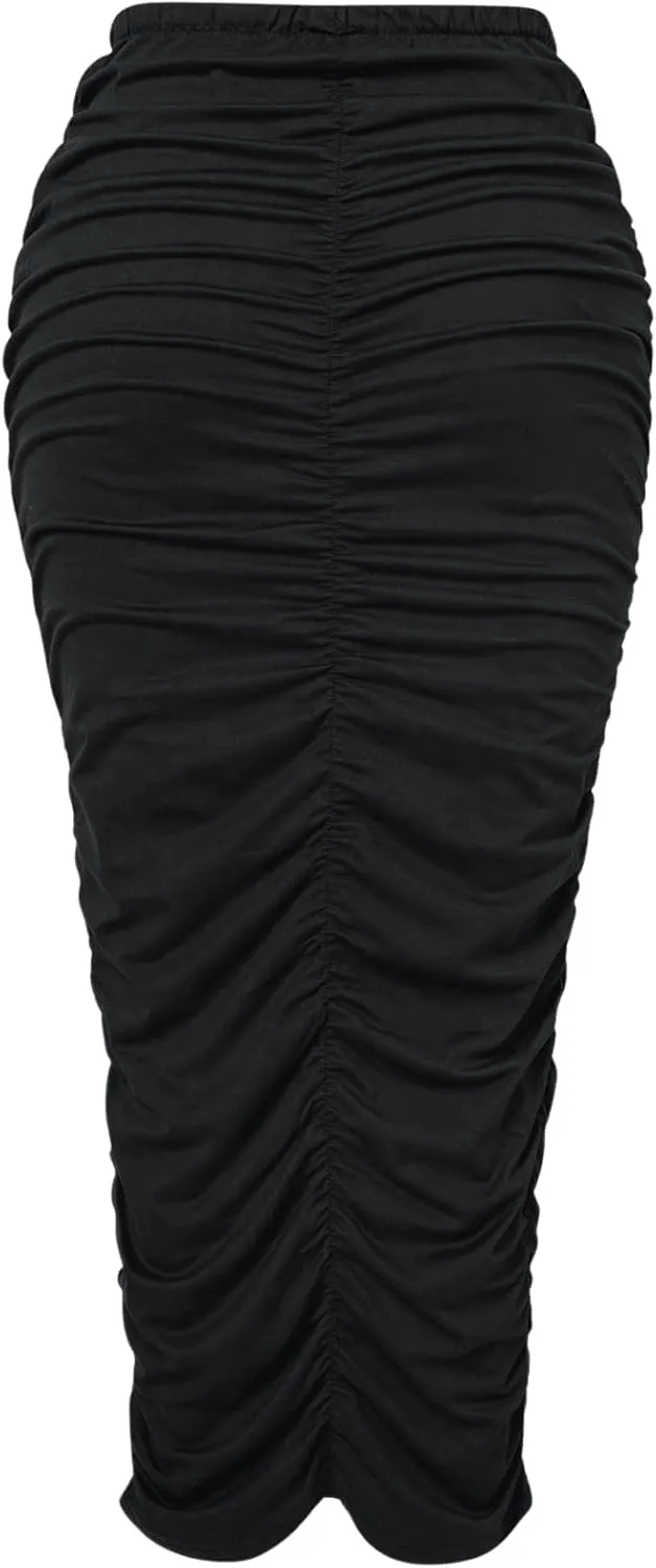 GORGLITTER Women's Casual Ruched High Waisted Bodycon Maxi Skirt Stretchy Solid Long Pencil Skirts