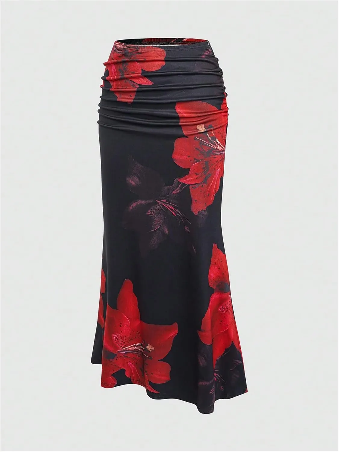 GORGLITTER Women's Casual Ruched High Waisted Bodycon Maxi Skirt Stretchy Solid Long Pencil Skirts