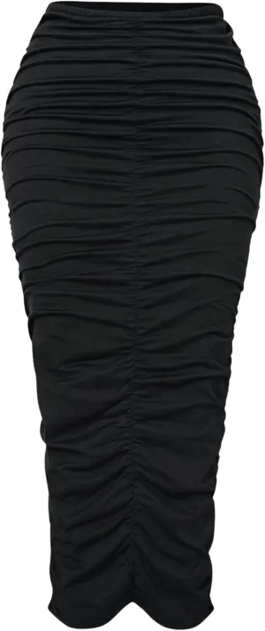 GORGLITTER Women's Casual Ruched High Waisted Bodycon Maxi Skirt Stretchy Solid Long Pencil Skirts
