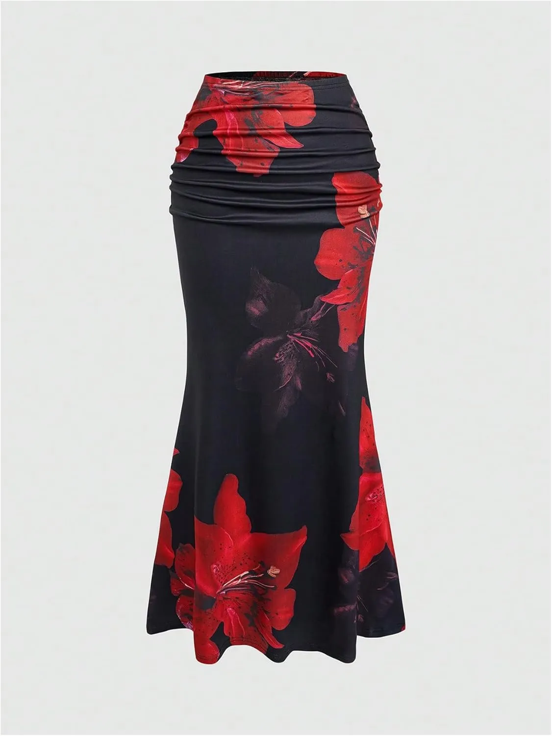 GORGLITTER Women's Casual Ruched High Waisted Bodycon Maxi Skirt Stretchy Solid Long Pencil Skirts