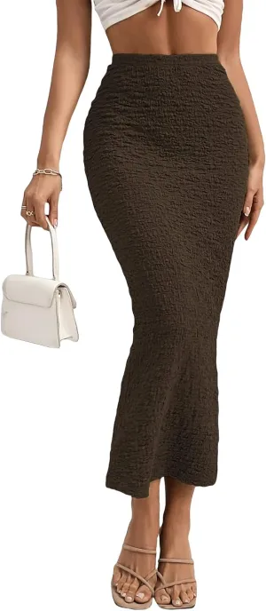 GORGLITTER Women's Texture Bodycon Maxi Skirt High Waist Pencil Long Skirts